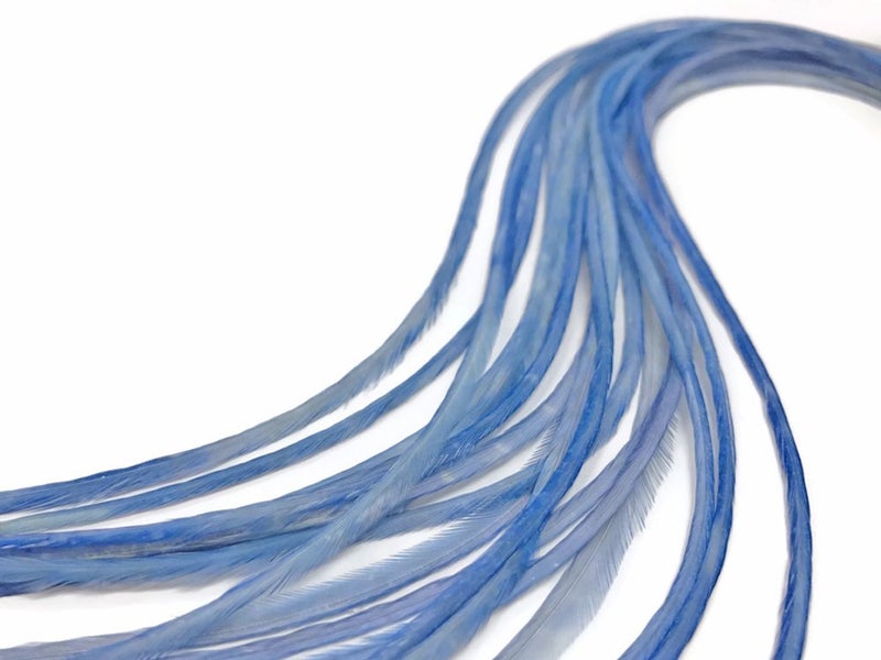 Moonlight Feather , Hair Extension Feathers - Solid Light Blue - 11.5+ Inches Long - 6 Pieces - Image 4